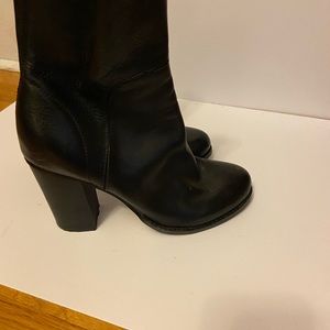 Black leather heeled booties-  Max Studio